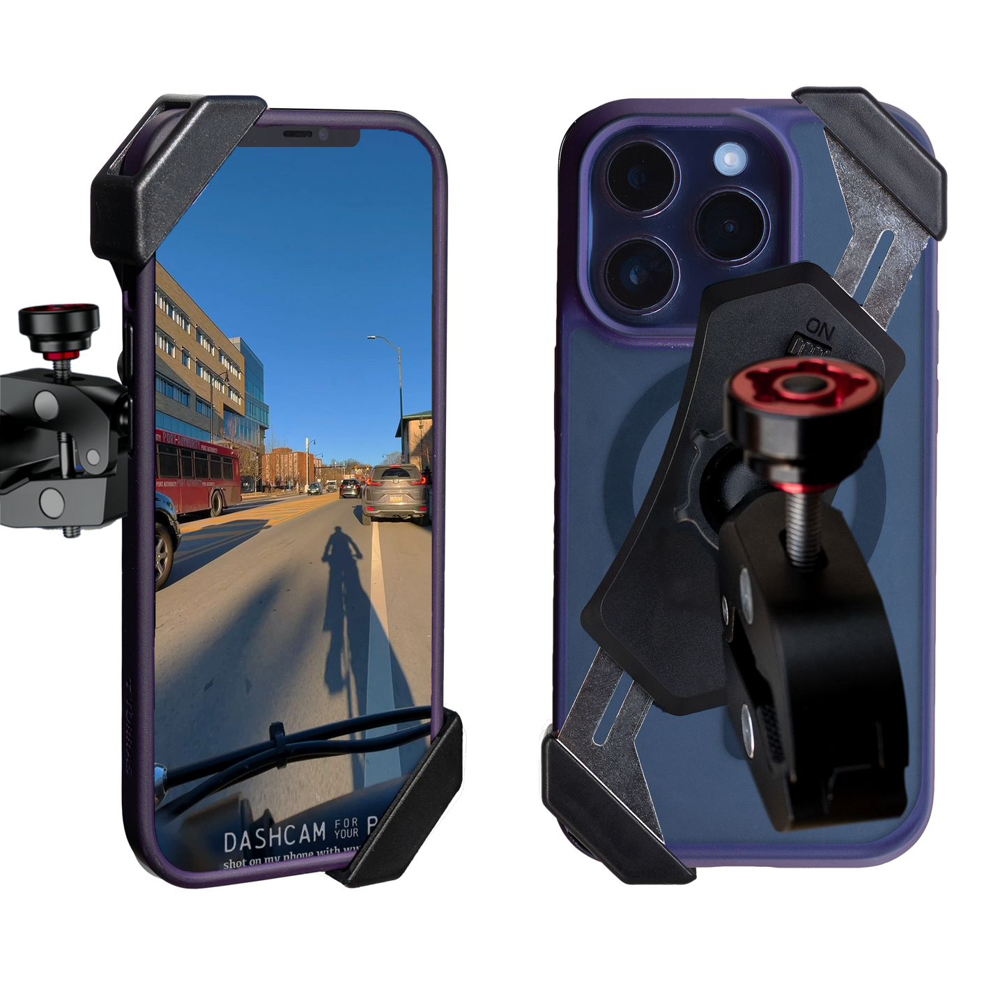 Footage-Stabilizing Phone Mount for Bicycles, designed for the dashcam.bike app