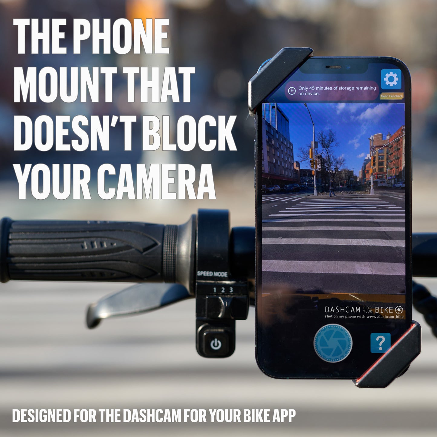 Anti-Vibration Mount for mounting Smartphones on Bicycle Handlebars Without Blocking The Camera, designed for dashcam.bike